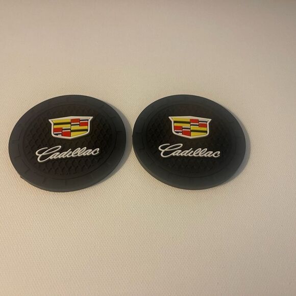 Cadillac Car Cup Coasters in Black with logo set of 2 NWT - Picture 1 of 5